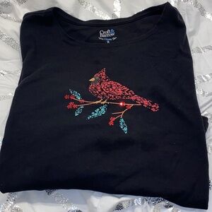 Croft & Barrow Black Tee with Red and Teal Bird Design